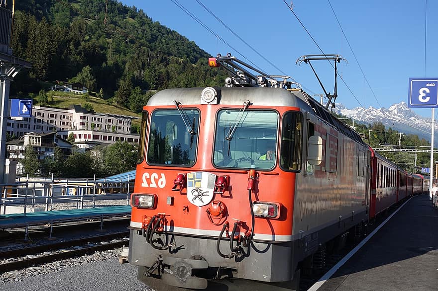 tåg, RHB, Graubünden, järnväg, lokomotiv, tågstation