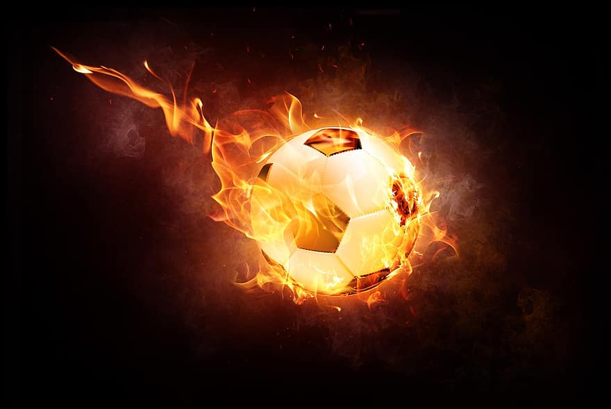 fútbol, bola, deporte, cuero, fuego, ligero, llama, caliente, acerca de, Copa Mundial, em