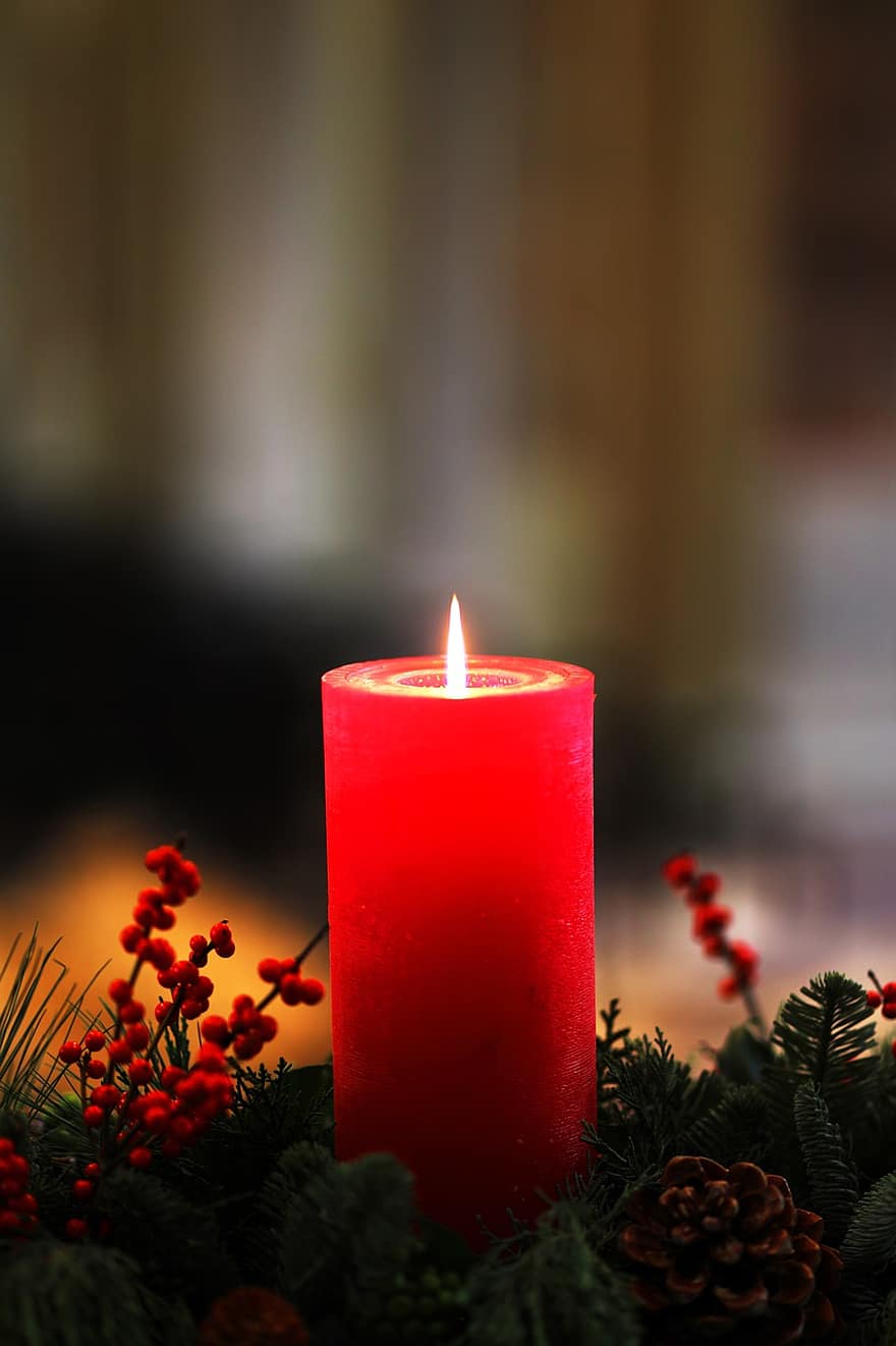 ljus, julstearinljus, första advent, advent ljus, levande ljus, flamma, juldekoration, dekoration, dekor