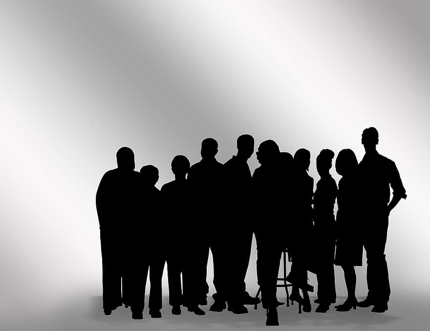 personnel, groupe, des silhouettes, homme, femme, travail en équipe, équipe, coopérer, koorparativ, Humain, groupe de personnes