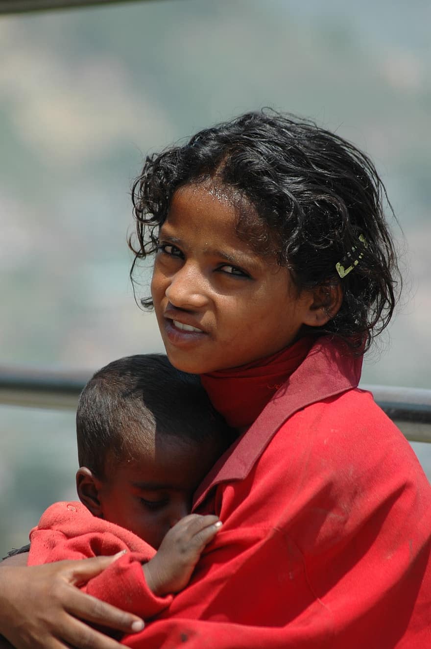 Kathmandu, bambini, ritratto, Nepal, nomadi, bambino, sorridente, ragazzi, Due, persone, felicità