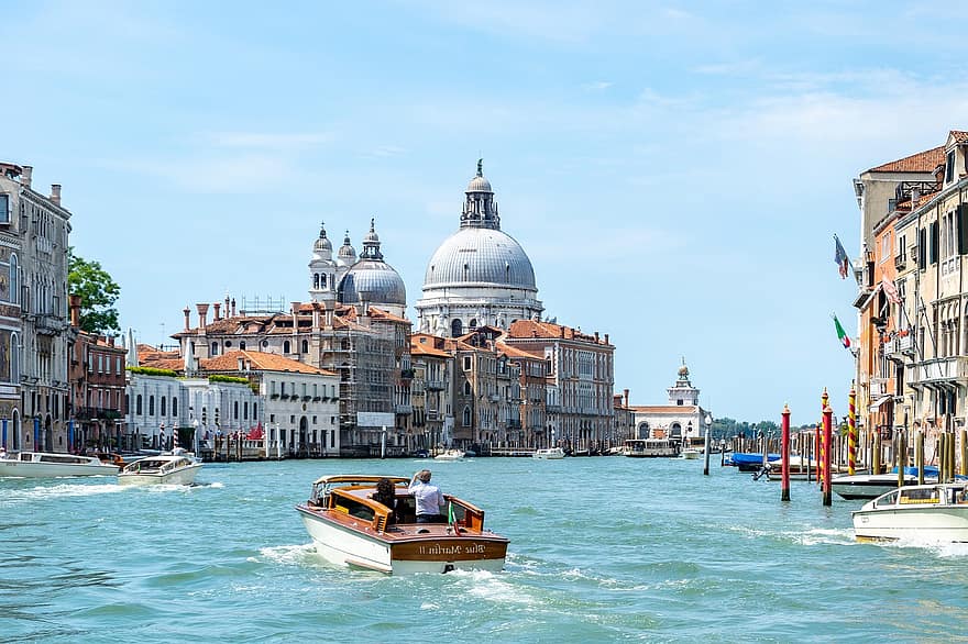 grand canal, loď, Benátky, Itálie, kanál, budov, architektura, město, historický, cestovní ruch