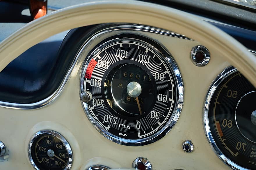 Antique Car, Steering Wheel, Speedometer, Mercedes, Mercedes 300sl, Automobile, Car Dashboard