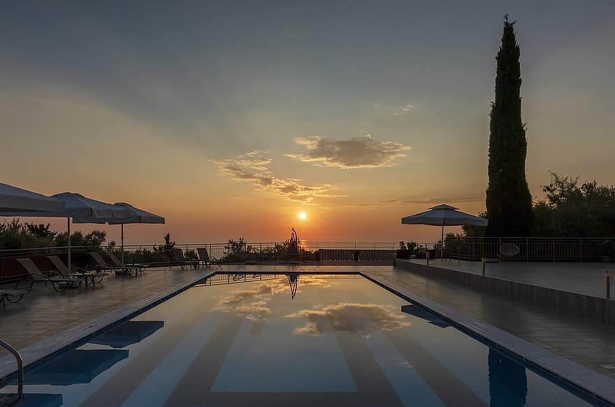 Hotel, Pool, Sunset, Resort, Water, Summer, Vacation, Holiday, Luxury, Travel, Relax
