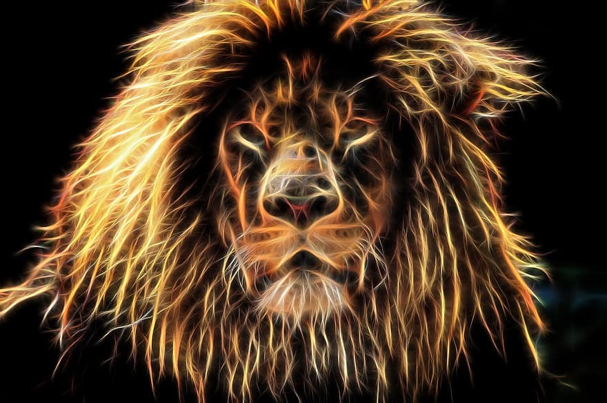 Lion, Leo, Fractal, Predator, Africa, Cat, King, Wild, Carnivore, Feline, Wildlife