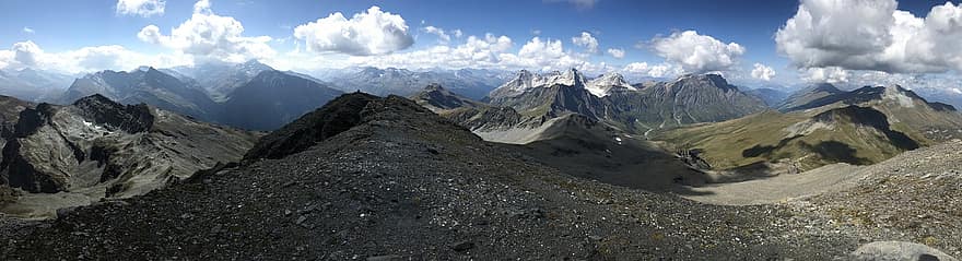 Panoráma a Bärenhornból, alpesi útvonal, Alpok, séta, ég, felsők, kirándulások, túrázás, hegyek, természet, felhők