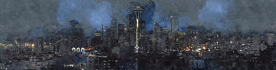 Seattle, Washington, Yhdysvallat, siluetti, kaupunki, Amerikka, washingtonin tila, keskustassa, vaakasuora, Seattlen siluetti, paikka
