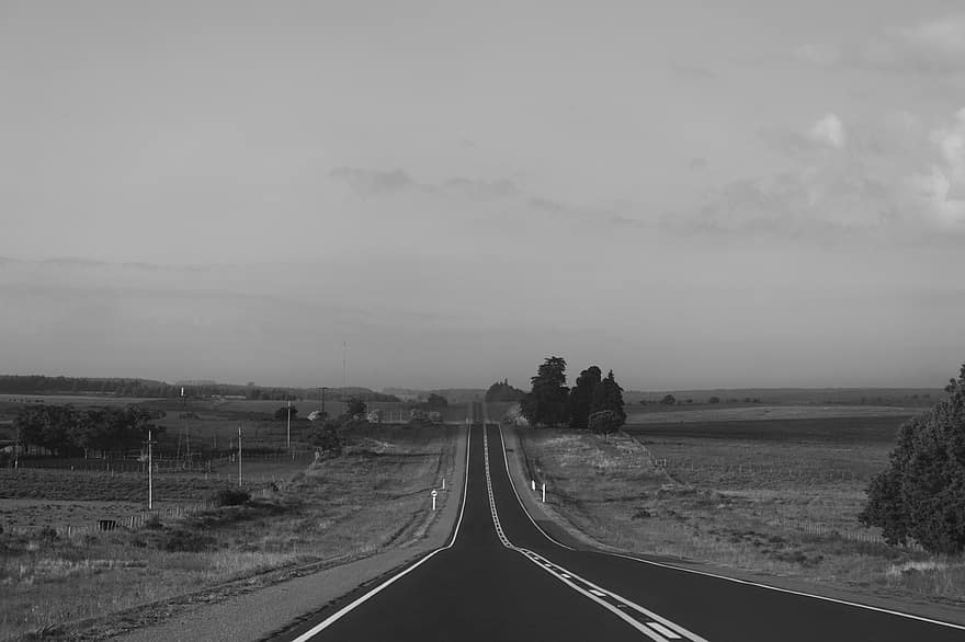 Route, Landscape, Path, Highway, Field, Nature, Byn, Monochrome, Black And White, Roads, Transit