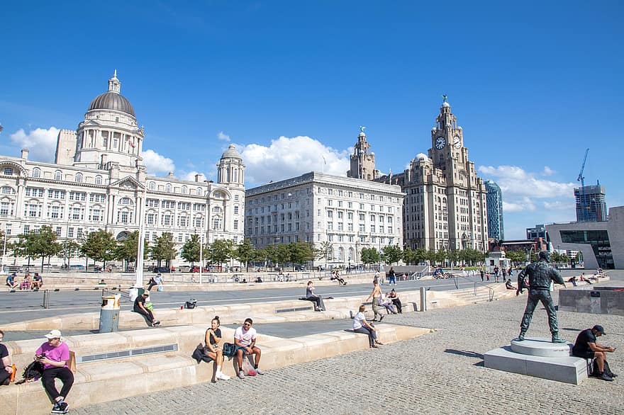 Liverpool, 3, grâces, jetée, tête, front de mer, paysage urbain, ville, architecture, l'horizon, immeubles
