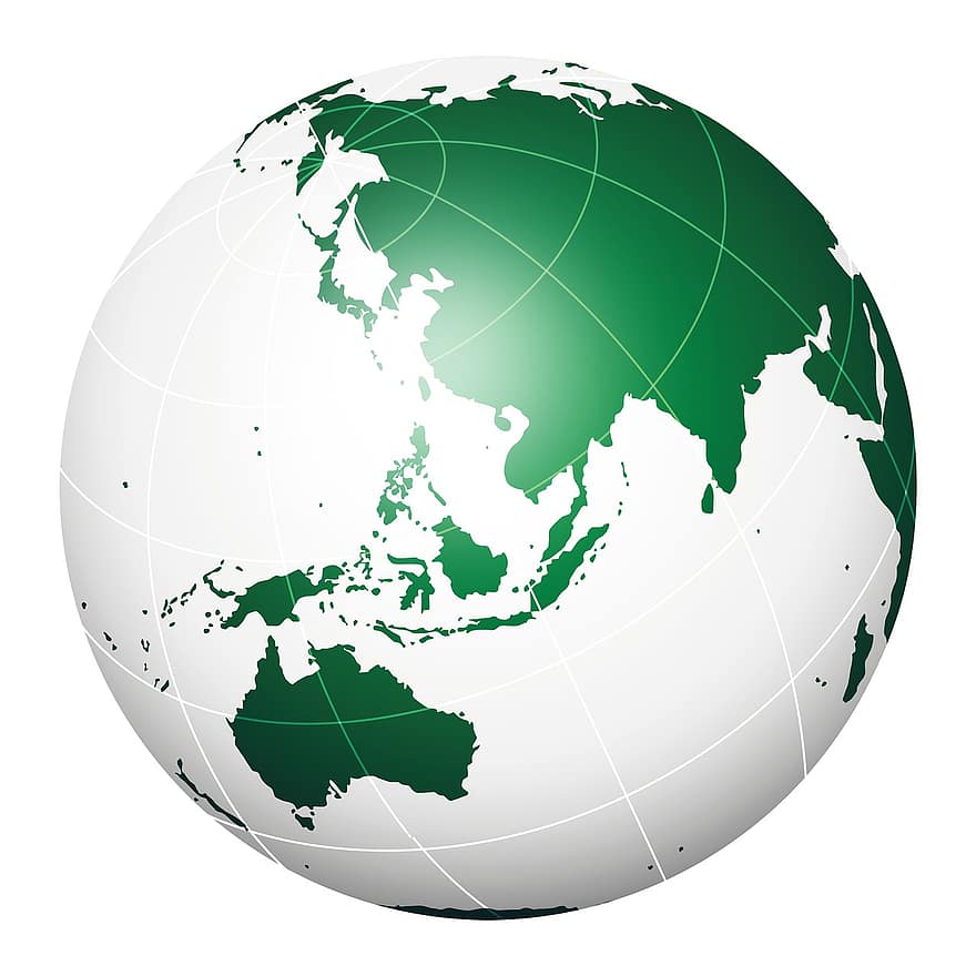 Earth, Planet, Globe, World, Sky, White, Green, Graphic, East Asia, Australia, Indonesia