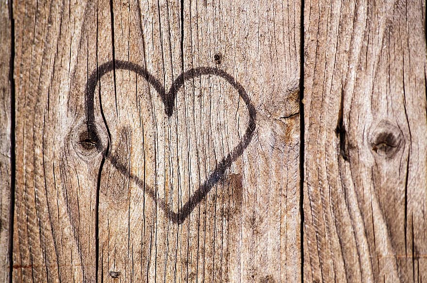 cuore, legna, sfondo, muro di legno