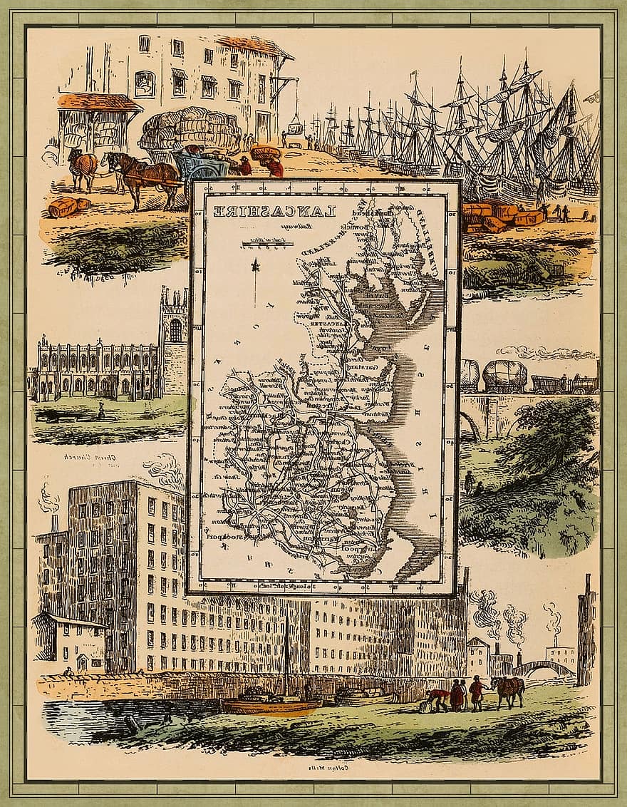 antik, peta, Jalan Kereta, kereta api, melatih, arang, Kartografi T, vintage, Victoria, lancashire, Inggris