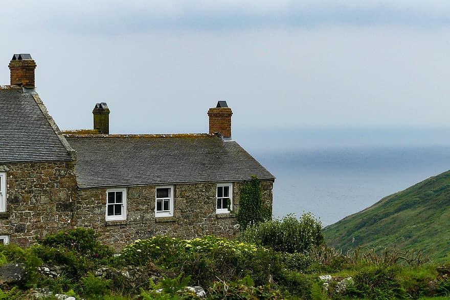 Cornwall, England, Hütte, Meer