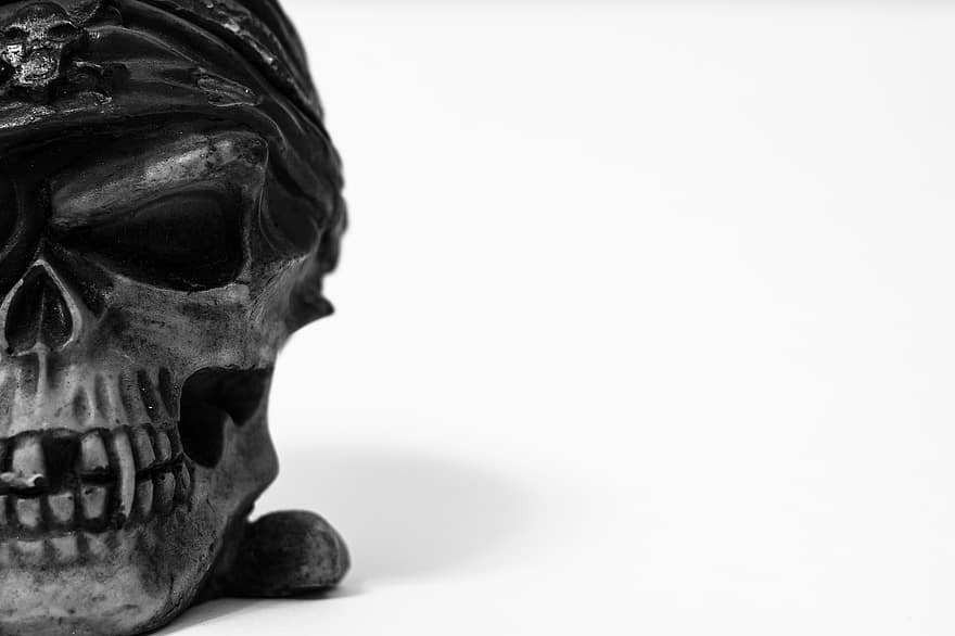 czaszka, szkielet, kość, śmierć, pirat, zęby, rzeźba, statuetka