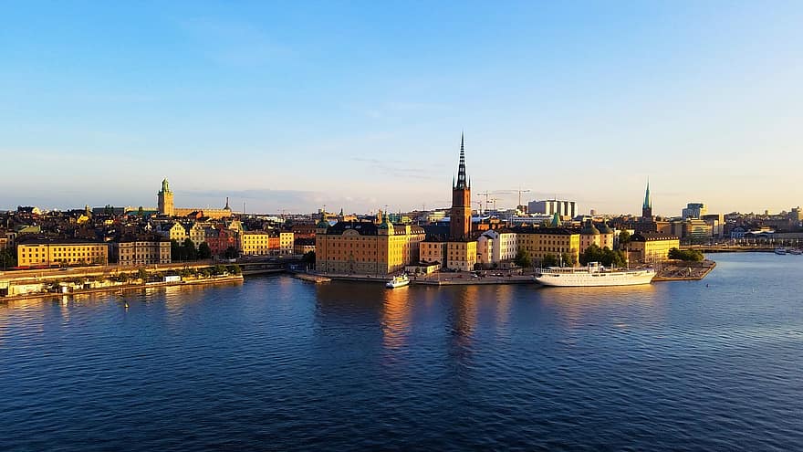 Swedia, stockholm, stan gamla, laut Baltik, laut, matahari terbenam