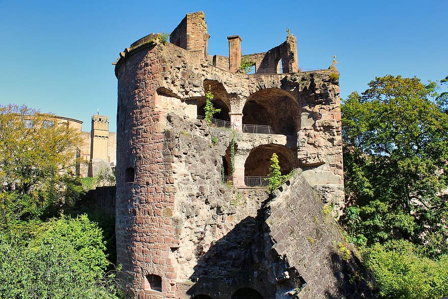 ruin, slot, Heidelberg, historisk, bygning