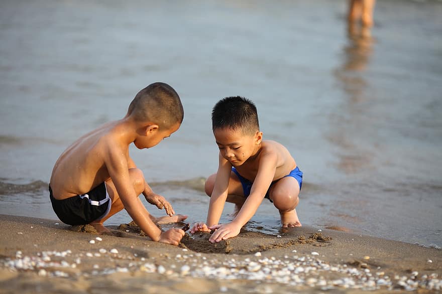 αγόρι, παιδιά, μωρό, παραλία, θάλασσα, ωκεανός, νερό, άμμος, Παιχνίδια, διασκεδαστικο