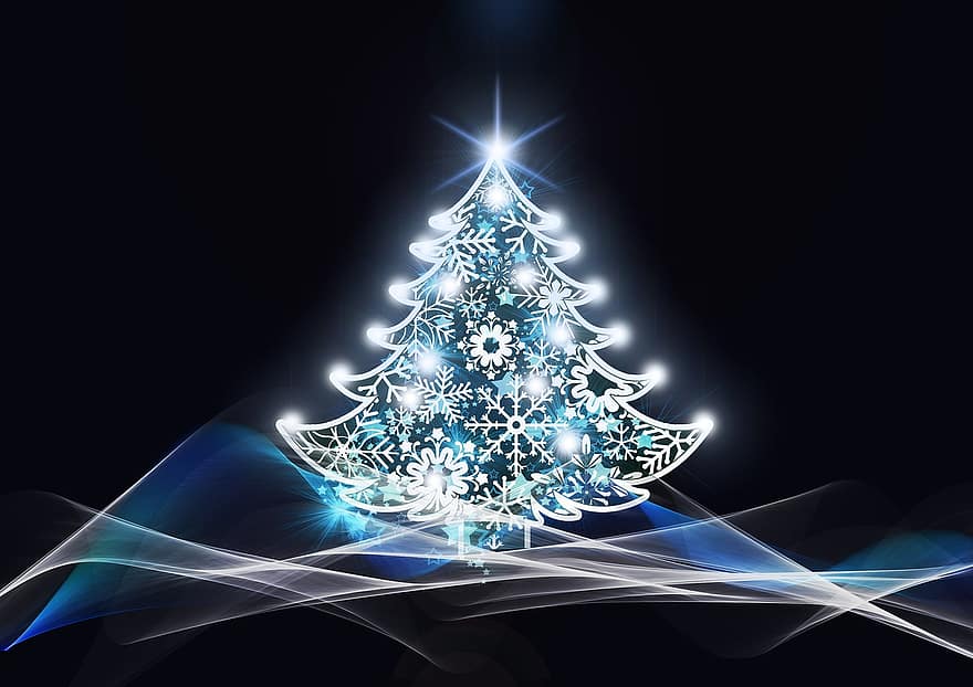 Christmas, Christmas Tree, Background, Structure, Blue, Black, Motif, Christmas Motif, Snowflakes, Advent, Tree