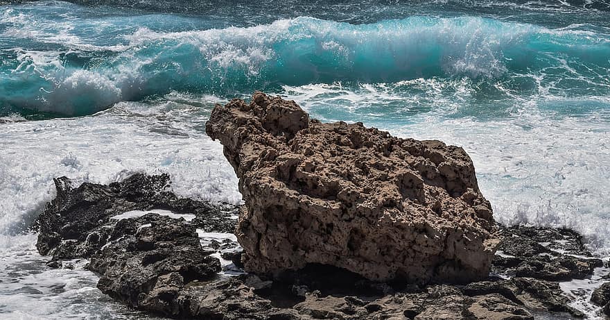 bergarter, bølger, hav, shore, vann, steinete kyst, strandlinjen, natur, Seascape, scenisk, Kypros