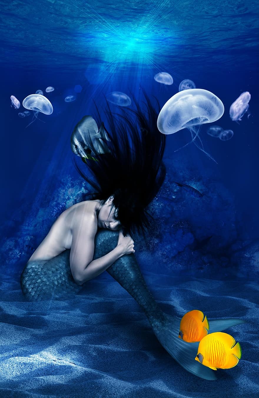 Meerjungfrau, unter wasser, Meer, Meerwasser, Kreatur, exotisch, exot, Korallenriff, Fisch, Ozean, meeresbewohner