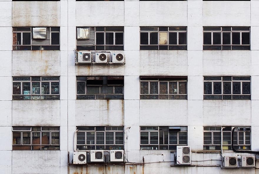 climatisation, façade, bâtiment, les fenêtres, refroidissement, chauffage et climatisation, du froid, unité d'air conditionné