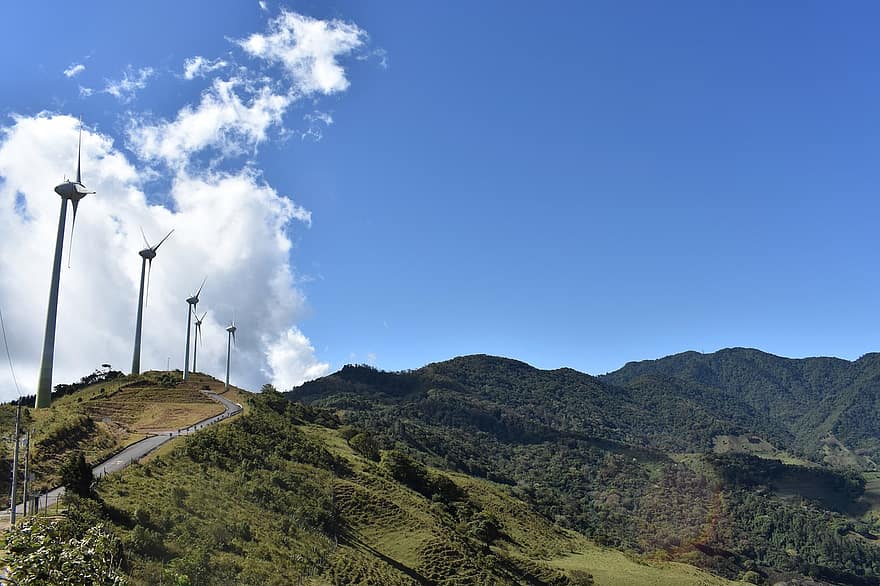 Сан - Хосе, Коста-Рика, ветряные мельницы, зеленая энергия, среда, гора