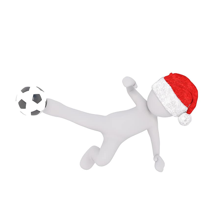 hvit mann, 3d modell, figur, hvit, jul, santa hat, Fotball, spille fotball, spille, verdensmester, Verdensmestere i fotball