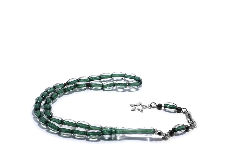 Rosary, Green Rosary, Star, Bead, Beads, Star Tassel, Metal Tassel