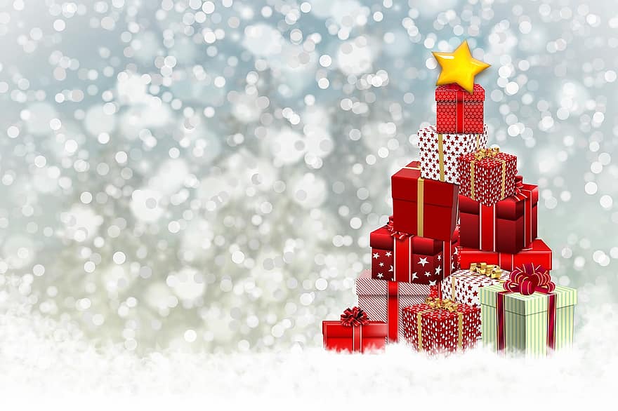 Natal, presentes, árvore de Natal, saudação de natal, postal
