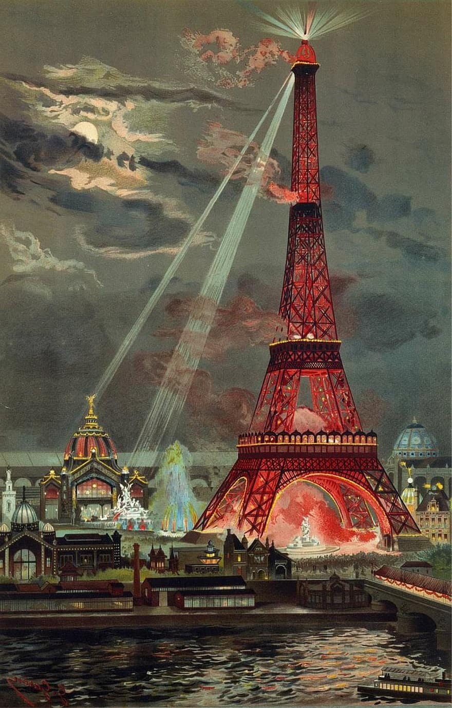 Eyfel Kulesi, Paris, Fransa, kule, sokak, çizim, bağbozumu, ışık, eski, mimari, bina