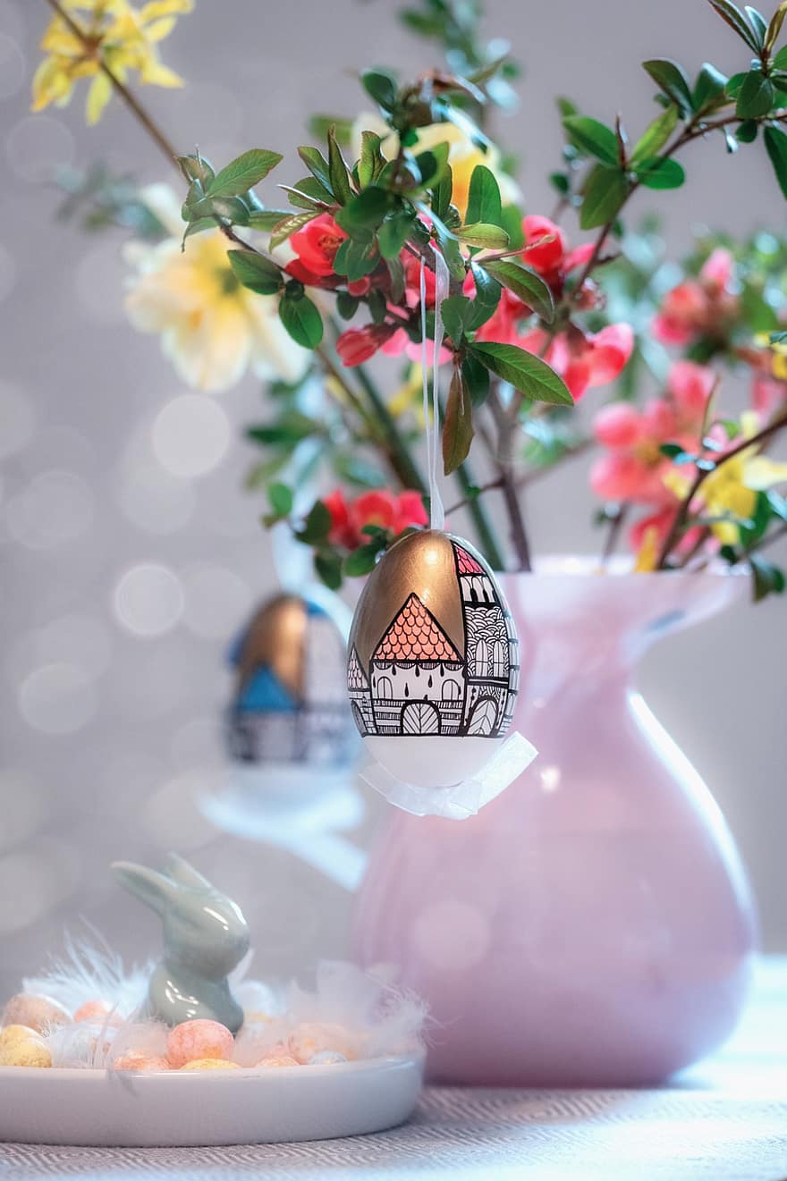 Easter Egg, Flowers, Bunny Figurine, Easter, Rabbit, Decor, Decoration, Ornament, Pasqua, summer, backgrounds