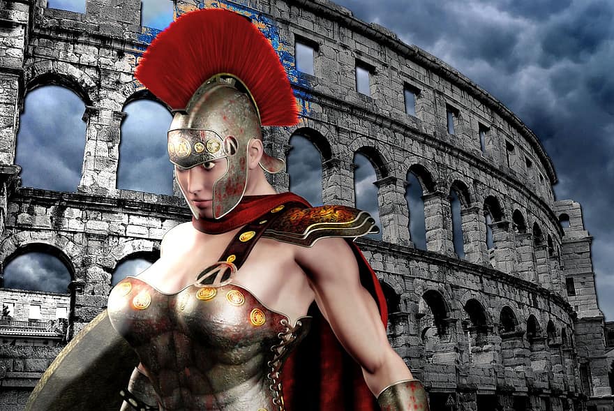 Рим, винищувач, Колізей, фантазія, арені, небо, будівлі, хмари