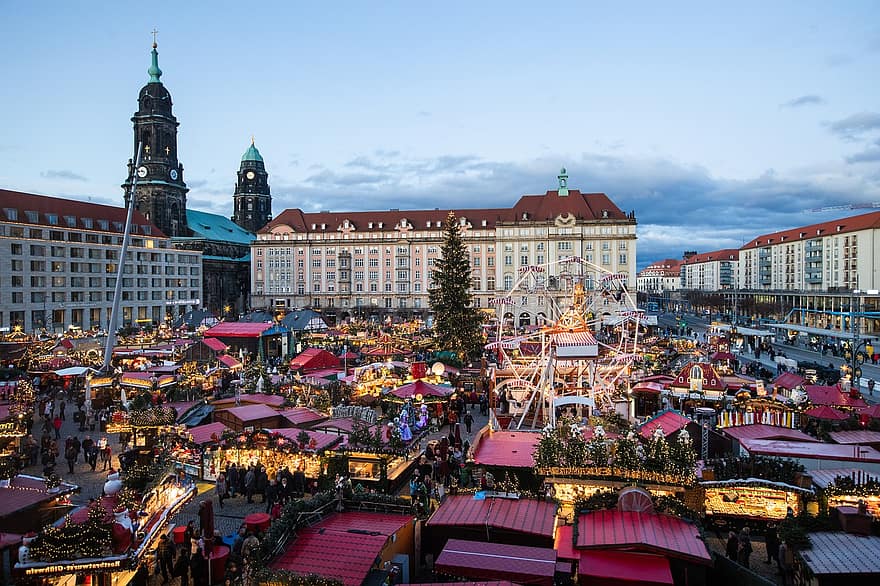 Dresden, Noel marketi, Kent, ışıklar, Market, kare, Bayram, yeni yıl, Noel, geleneksel, kültür