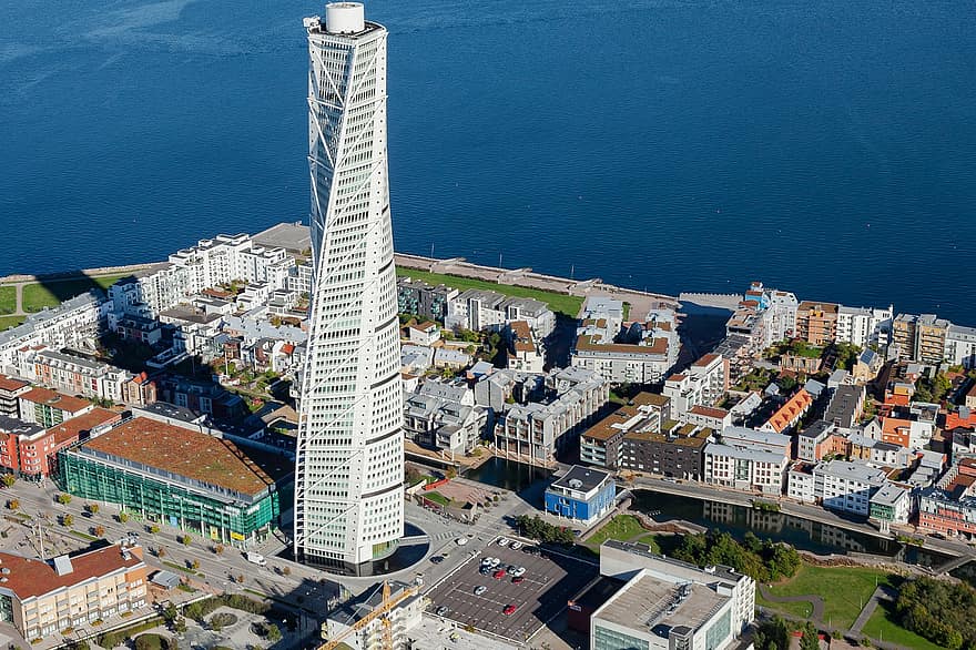 Malmö, ciudad, costa, Suecia, mar, edificio, torso giratorio, torre, rascacielos, edificios, arquitectura