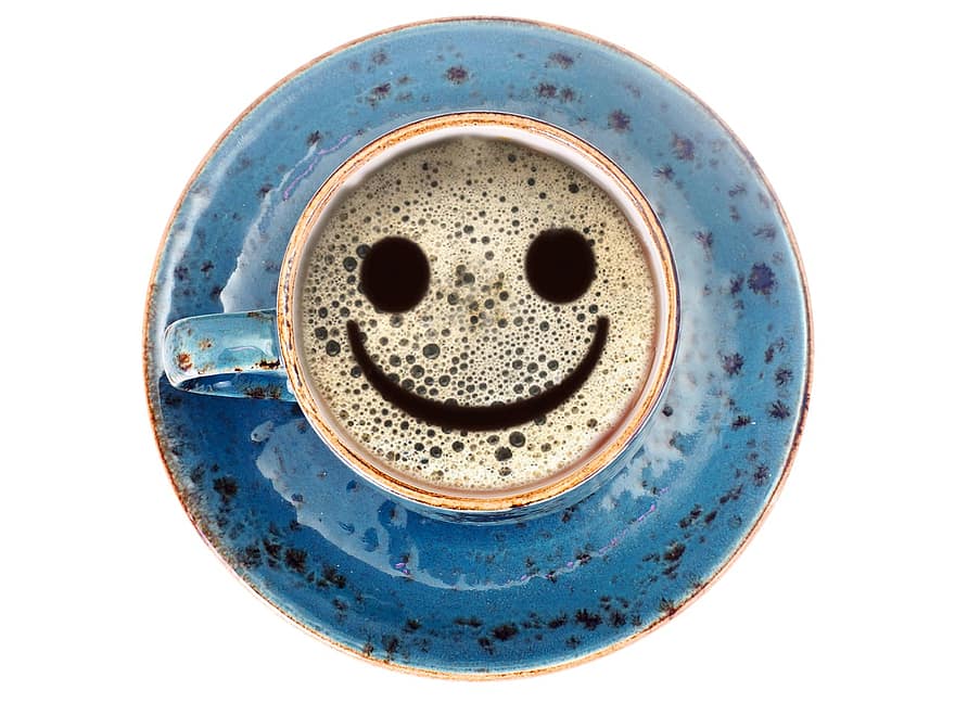 kahvi, kofeiini, juoma, kuuma juoma, yksittäinen, juoda, kahvikuppi, pikkulautanen, hymyilevä, cappuccino, iloinen