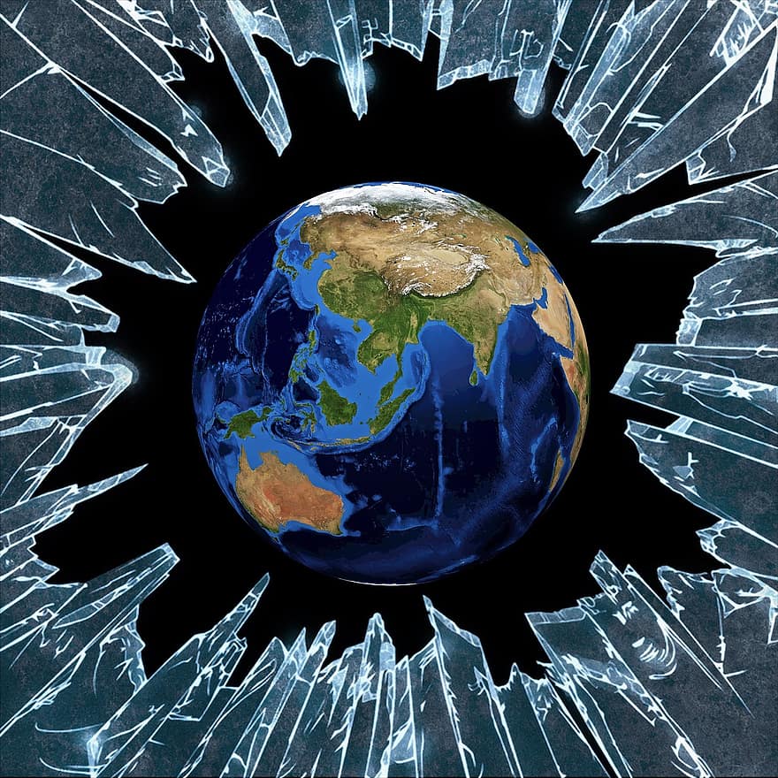 débris, éclat, Terre, monde, verre brisé, développer, croître, le progrès, Offre globale, marché mondial, marché