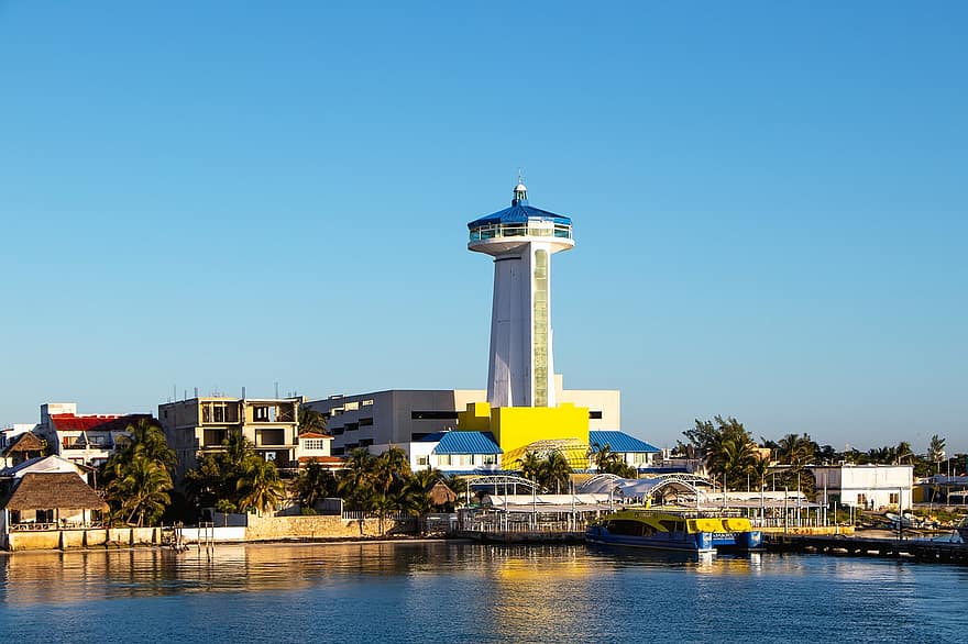 Ferry, Port, Embark, Beach, Cancun, Puerto Juarez, Mexico, Quintana Roo, Caribbean, Mexican Caribbean, Lighthouse