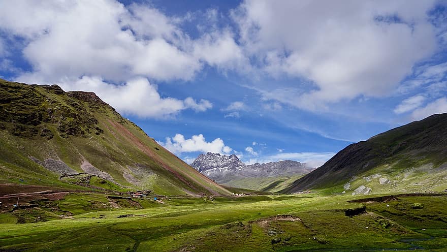 долина, горы, пейзаж, поле, луг, горный хребет, сценический, природа, небо, облака, Перу
