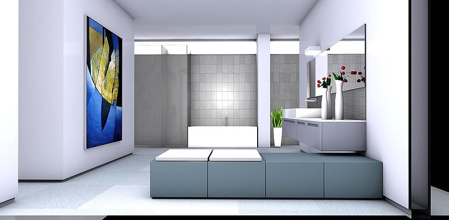 Bathroom, Painting, Gallery, Bad, 3d, Live, Rendering, Presentation, Interior, Living Room, Design