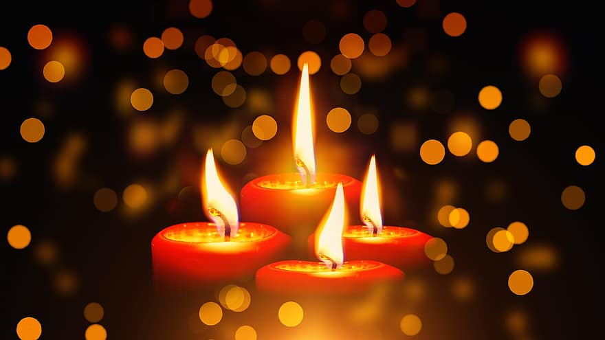 свещи, Коледа, идване, светлина, горя, блестящ, поява венец, пожар, червен, романтичен, украса