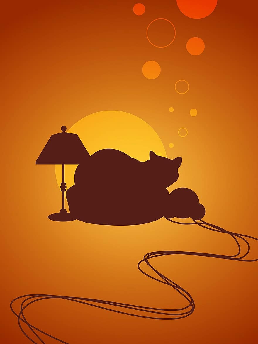 chat, félin, mignonne, animal de compagnie, dormir, lampe, silhouette, chat orange, Orange Sommeil, Orange Dormant, Animaux orange