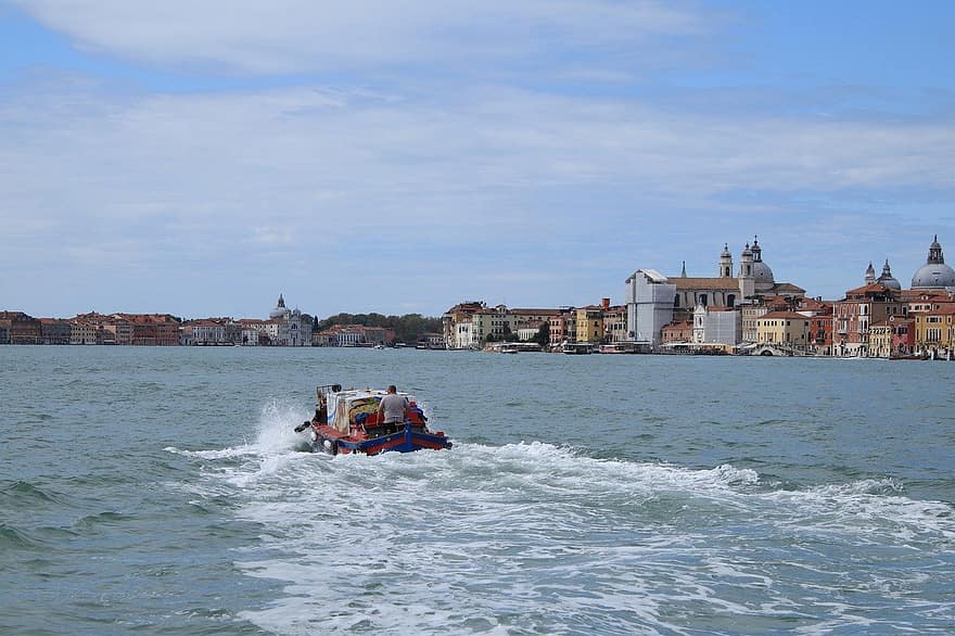 båt, sjö, Venedig, vatten, nautiska fartyget, resa, känt ställe, turism, transport, resmål, stadsbild