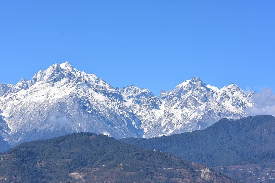 góry, śnieg, szczyt, pasmo górskie, górzysty, krajobraz, Wieś, sceneria, Natura, Himalaje, sikkim