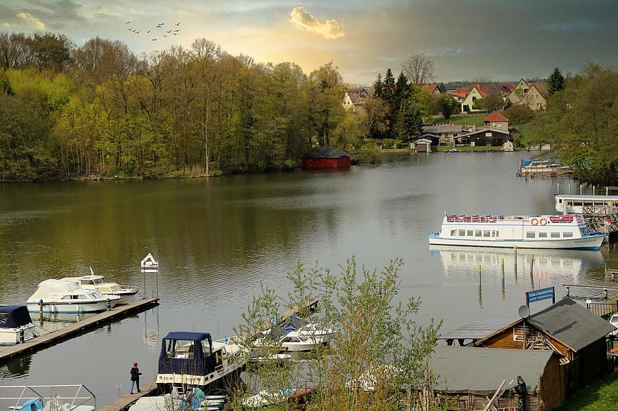 градско пристанище, Темплин, uckermark, езеро, кораби, лодки, Stadtsee, почивки, пътуване, възстановяване, туризъм