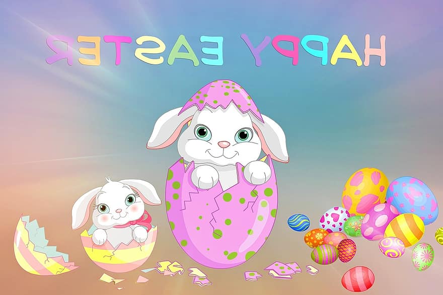 Pasen, gelukkig Pasen, samengesteld, wenskaart, paasgroet, ei, paashaas, Paas eieren, achtergrond, kleurrijk, schrijfbehoeften