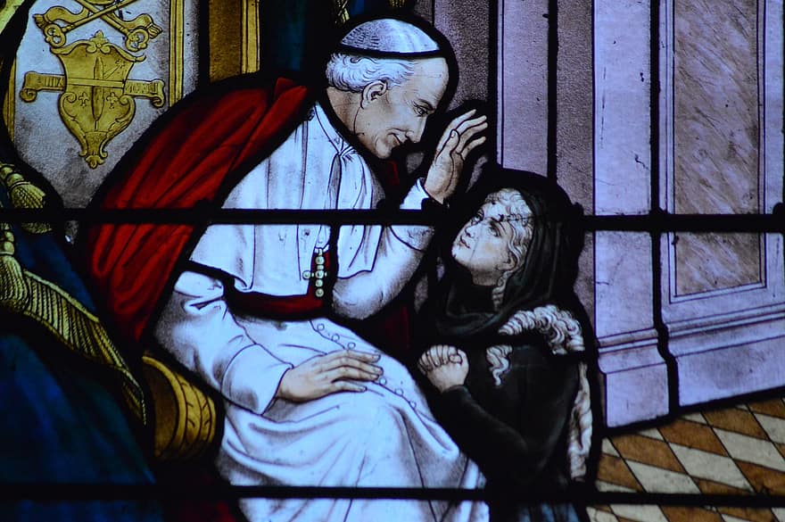 le pape, vitrail, la fenêtre, église, Léon Xiii, fille, Thérèse Martin, Rome, demande, Autorisation Carmel, lisieux
