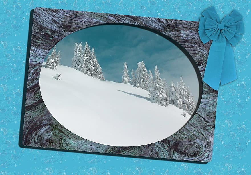 quadro de imagem, inverno, Natal, azul, madeira, neve