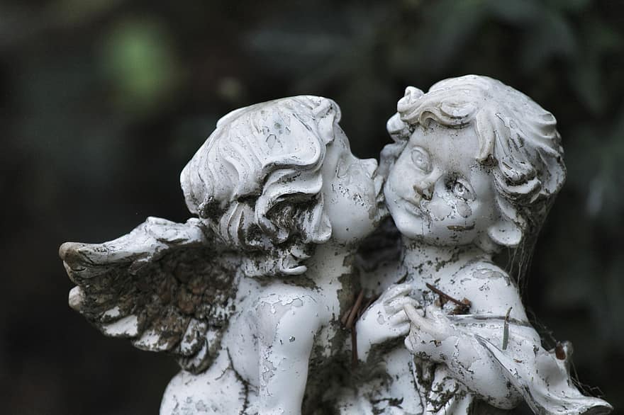 ангели, статуи, целувка, обичам, скулптури, фигури, Ангелски фигури, ангелски крила, заедно, гробище, гроб