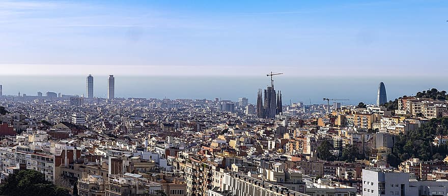 البنايات ، منازل ، مدينة ، الحضاري ، برشلونة ، بانورامي ، سيتي سكيب ، ناطحة سحاب ، هندسة معمارية ، أفق حضري ، مكان مشهور
