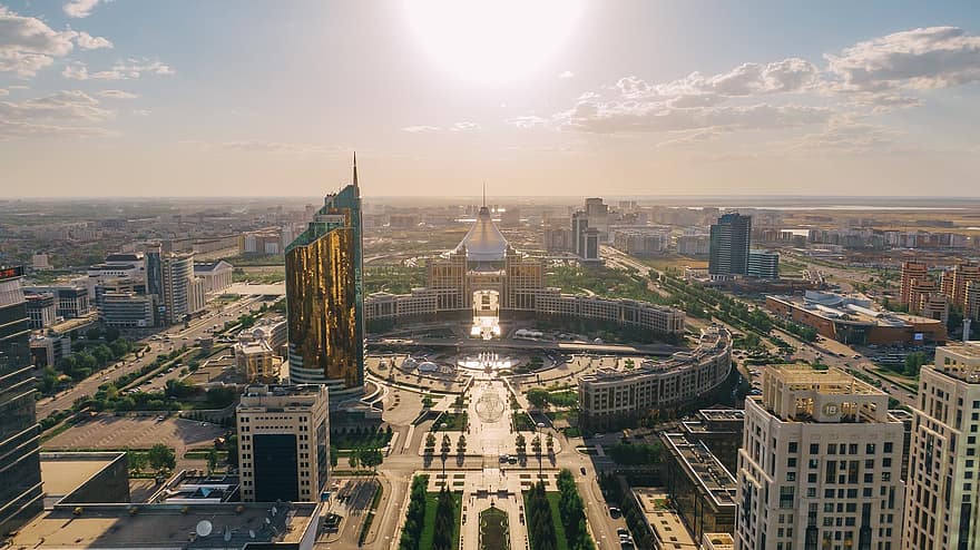 град, Астана, Нур-султан, Казахстан, архитектура, сграда, небе, пътуване, Азия